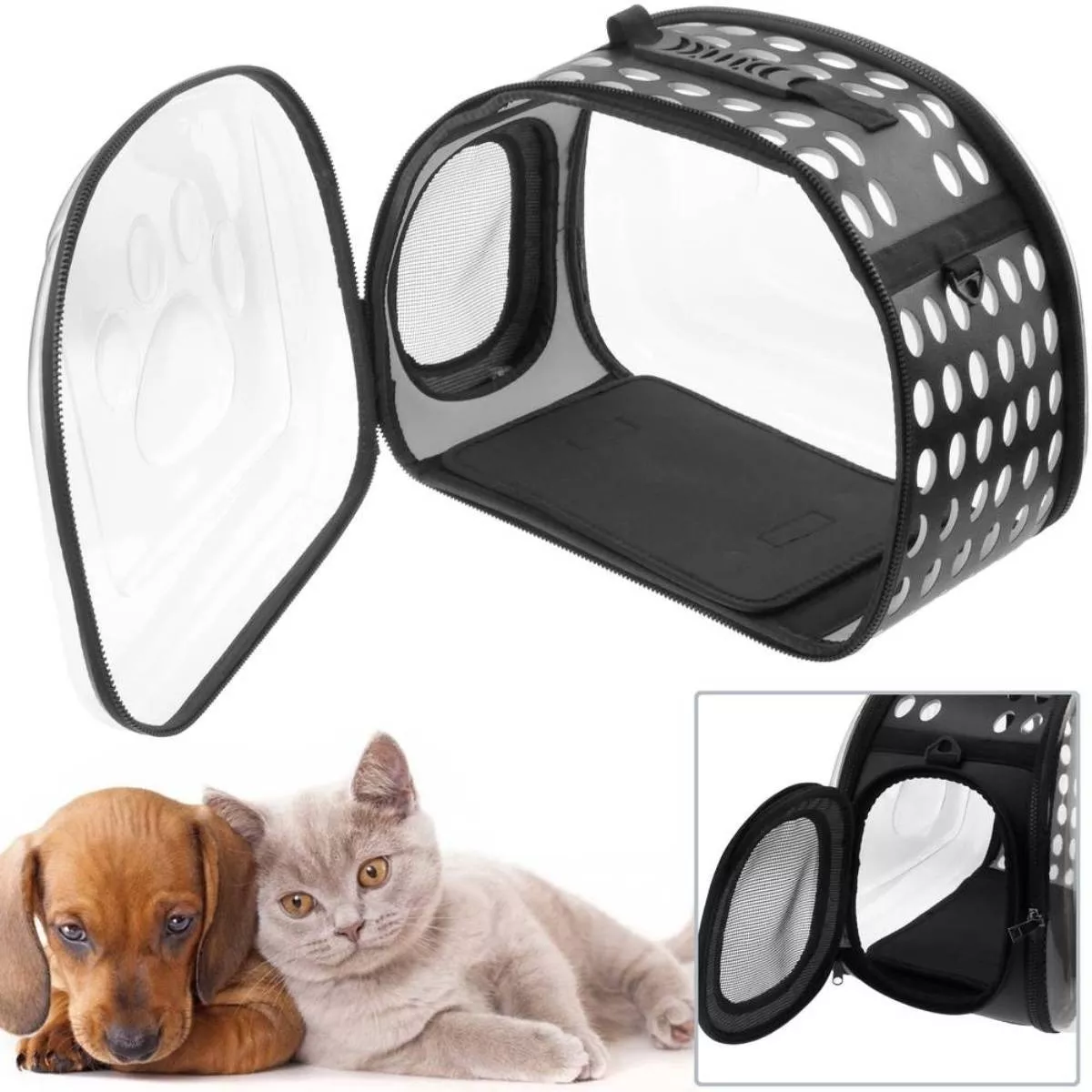 Porta Mascota Bolso Gato Perro 48x28x32cm Panorámico Gris - Imagen 3