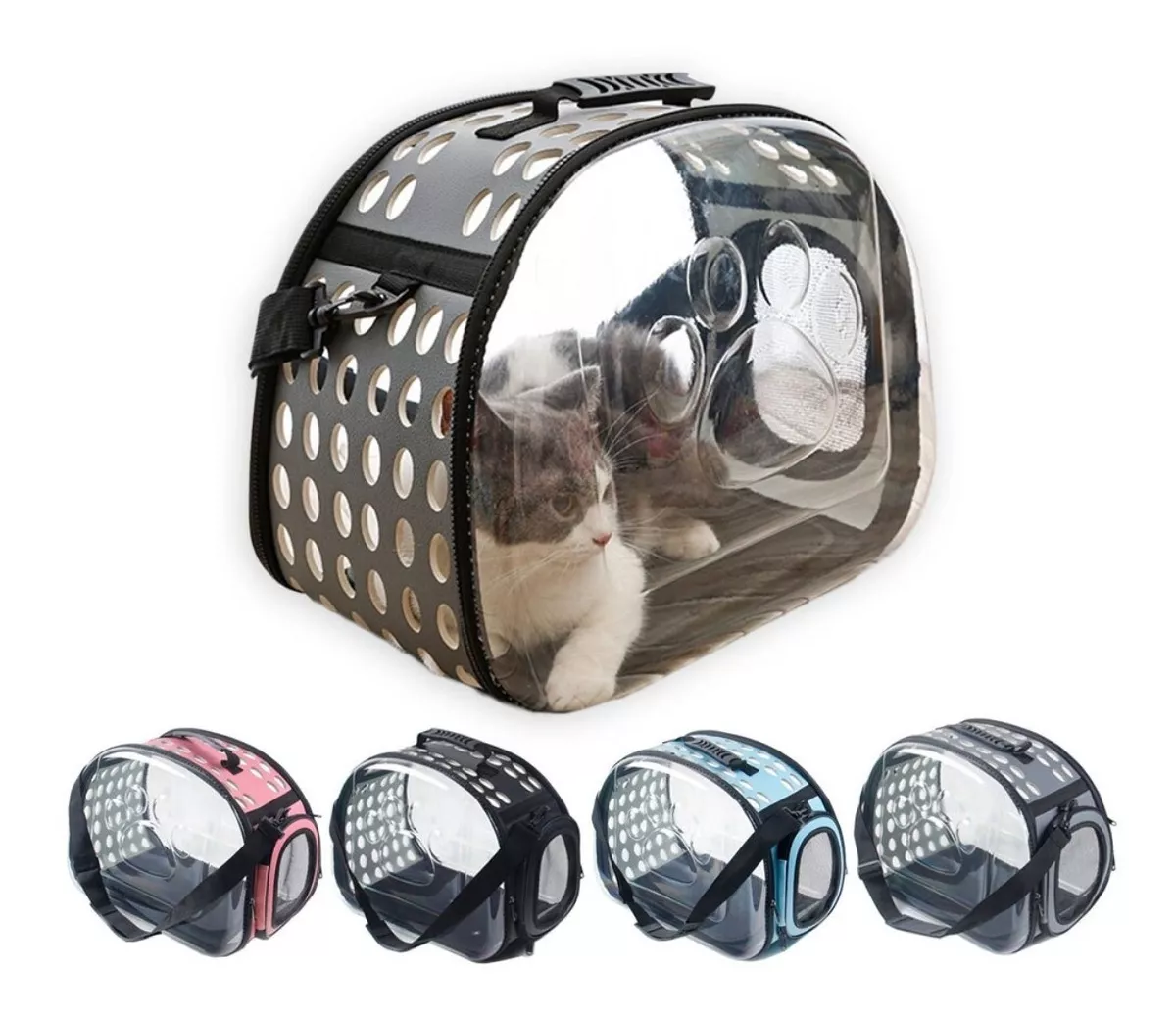 Porta Mascota Bolso Gato Perro 48x28x32cm Panorámico Gris - Imagen 4