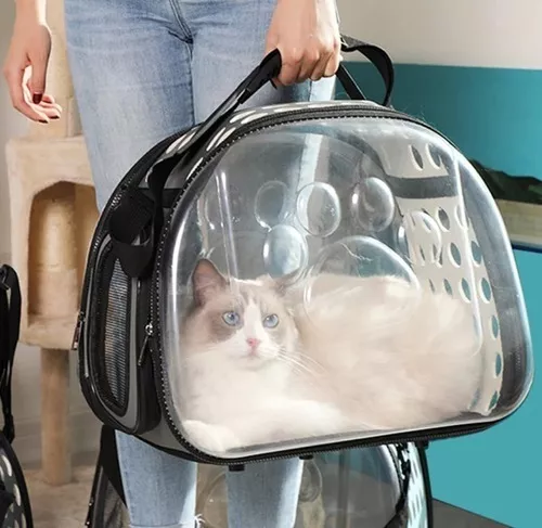 Porta Mascota Bolso Gato Perro 48x28x32cm Panorámico Gris